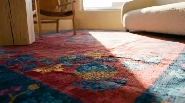 Antique chinese art deco allover floral purple 1920s rug 8 Antique chinese art deco allover floral purple 1920s rug (sku 24932) - in-room detail