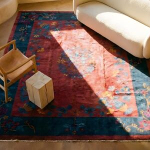 Antique Chinese Art Deco Allover Floral Purple 1920s Rug (SKU 24932) - styled overhead view