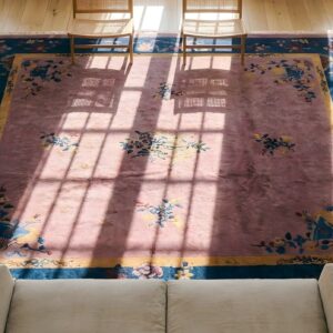 Antique Chinese - Art Deco Chinese Allover Floral Purple 1920s Rug (SKU 25201) - styled overhead view