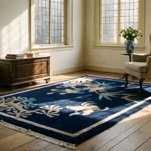 Antique Chinese Art Deco Blue Square Small Scatter Rug (SKU 25045) - room view
