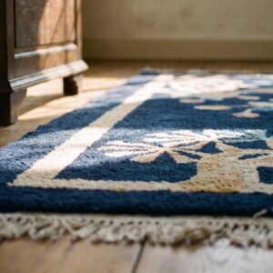 Antique Chinese Art Deco Blue Square Small Scatter Rug (SKU 25045) - in-room detail
