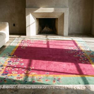 Chinese Art Deco Coral 1920s Knotted Antique Wool Rectangle Room Size Rug (SKU 22365) - room view