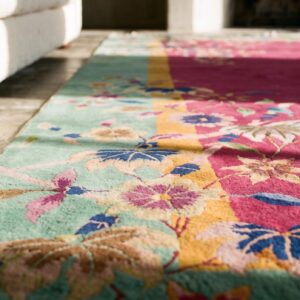 Chinese Art Deco Coral 1920s Knotted Antique Wool Rectangle Room Size Rug (SKU 22365) - in-room detail