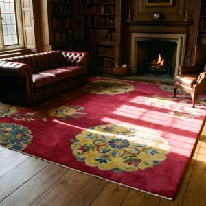 Antique Chinese - Art Deco Coral 1930s Wool Rug (SKU 23502) - room view