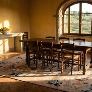 Antique Wool Pile Chinese Art Deco Design Ivory Cream Color Rug (SKU 23097) - room view
