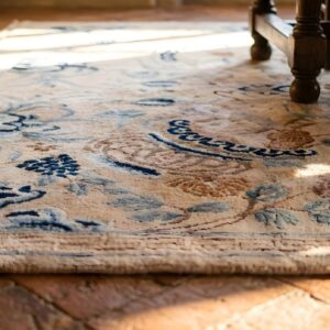 Antique Wool Pile Chinese Art Deco Design Ivory Cream Color Rug (SKU 23097) - in-room detail
