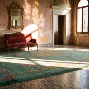 Antique Chinese Art Deco Floral Knotted Green Rug (SKU 24819) - room view
