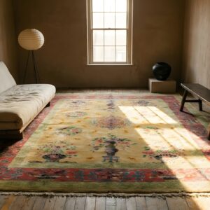 Antique Chinese - Art Deco Chinese Floral, Medallion Yellow 1920s Rug (SKU 24927) - room view