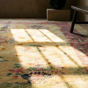 Antique Chinese - Art Deco Chinese Floral, Medallion Yellow 1920s Rug (SKU 24927) - in-room detail