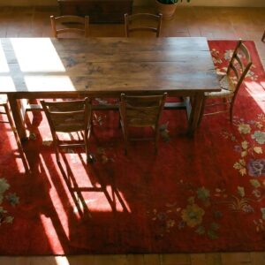 Antique Chinese Art Deco Floral Red 1920s Rug (SKU 24419) - styled overhead view