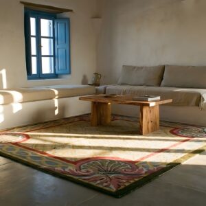 Antique Chinese Art Deco Geometric Knotted Square Rug (SKU 25031) - room view