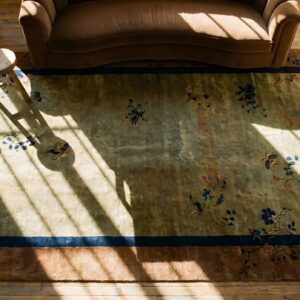 Antique Chinese Art Deco Wool Pile Gray Color Area Rug (SKU 25202) - styled overhead view