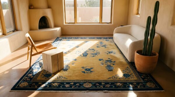 Antique chinese - art deco large room size wool yellow rug 9 Antique chinese - art deco large room size wool yellow rug (sku 23474) - room view