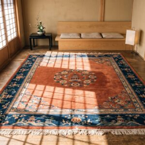 Antique Chinese Art Deco Wool Hand Knotted Pile Medallion Yellow Rug (SKU 23169) - room view