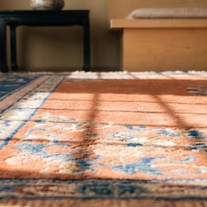 Antique Chinese Art Deco Wool Hand Knotted Pile Medallion Yellow Rug (SKU 23169) - in-room detail