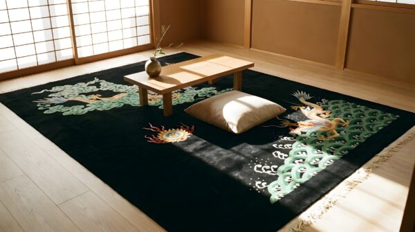 Antique chinese - art deco medium wool black rug 10 Antique chinese - art deco medium wool black rug (sku 25164) - room view