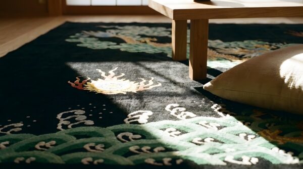 Antique chinese - art deco medium wool black rug 11 Antique chinese - art deco medium wool black rug (sku 25164) - in-room detail