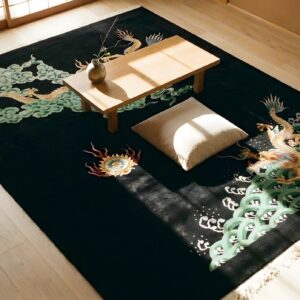 Antique Chinese - Art Deco Medium Wool Black Rug (SKU 25164) - styled overhead view