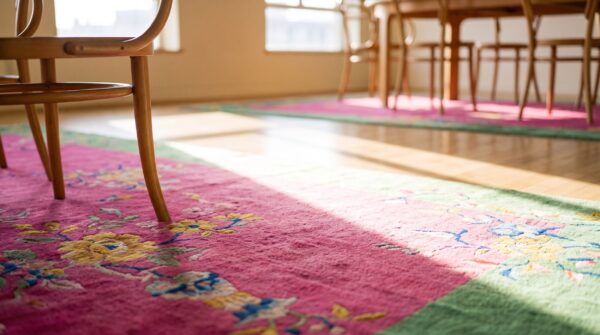 Antique chinese - art deco medium wool coral rug 11 Antique chinese - art deco medium wool coral rug (sku 25058) - in-room detail
