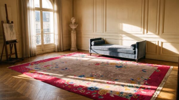 Antique chinese - art deco medium wool ivory rug 10 Antique chinese - art deco medium wool ivory rug (sku 25106) - room view