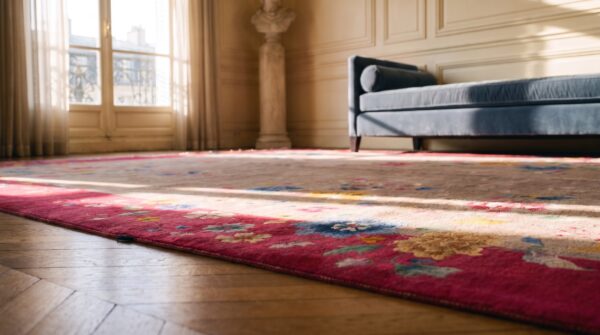 Antique chinese - art deco medium wool ivory rug 11 Antique chinese - art deco medium wool ivory rug (sku 25106) - in-room detail