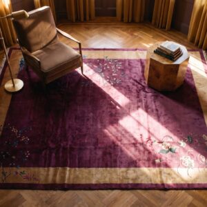 Antique Chinese - Art Deco Medium Wool Purple Rug (SKU 25122) - styled overhead view