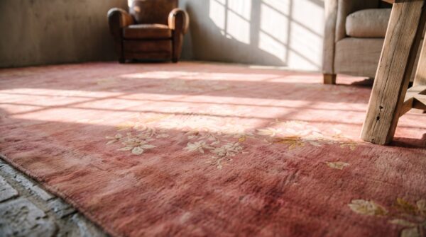 Antique chinese art deco oversized coral rug wool 6 Antique chinese art deco oversized coral rug wool (sku 20787) - in-room detail