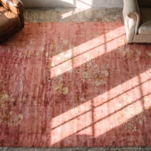Antique Chinese Art Deco Oversized Coral Rug Wool (SKU 20787) - styled overhead view
