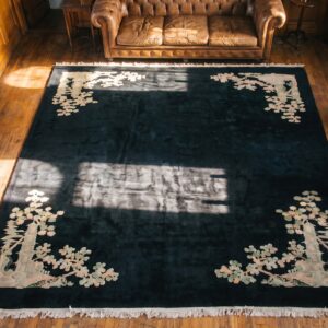 Antique Chinese - Art Deco Oversized Large Oversized Big Rug Wool Black (SKU 21950) - styled overhead view