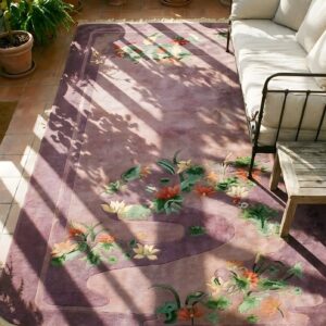 Antique Chinese - Art Deco Wool Purple Rug (SKU 25049) - styled overhead view
