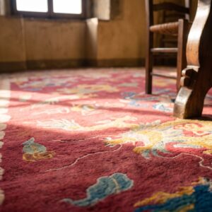 Chinese - Art Deco Knotted Antique Rectangle 1920s Room Size Wool Coral Rug (SKU 22527) - in-room detail