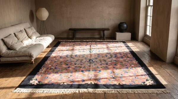Chinese - art deco knotted rectangle 1930s wool coral room size antique rug 7 Chinese - art deco knotted rectangle 1930s wool coral room size antique rug (sku 22132) - room view