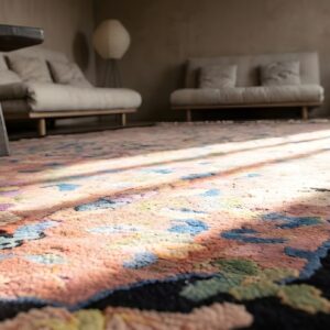 Chinese - Art Deco Knotted Rectangle 1930s Wool Coral Room Size Antique Rug (SKU 22132) - in-room detail