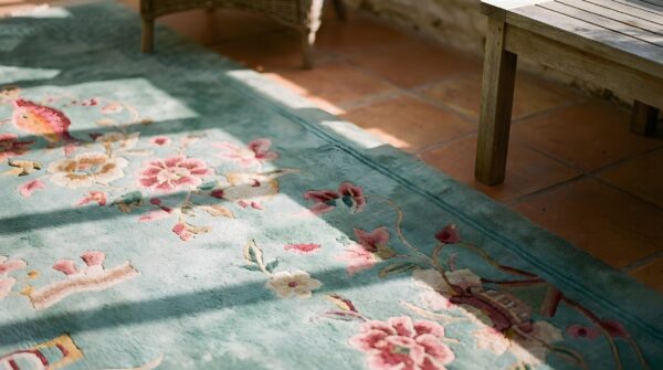 Chinese - art deco rectangle knotted antique room size wool 1920s rug (sku 22977) - in-room detail