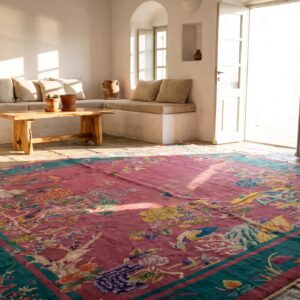 Chinese Antique - Art Deco Rectangle Room Size Wool Knotted 1920s Coral Rug (SKU 22258) - room view