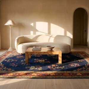 Chinese - Art Deco Rectangle Knotted Antique Wool Room Size Blue 1920s Rug (SKU 24500) - room view