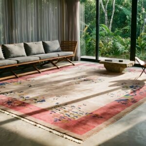 Antique Chinese - Art Deco Room Size Wool Beige, Rose Rug (SKU 25199) - room view