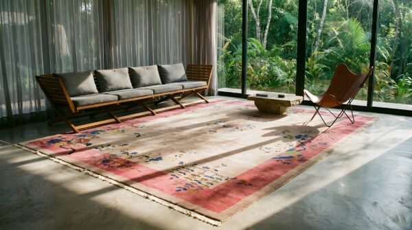Antique chinese - art deco room size wool beige, rose rug 10 Antique chinese - art deco room size wool beige, rose rug (sku 25199) - room view