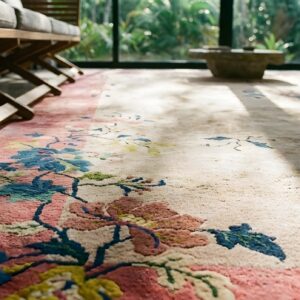 Antique Chinese - Art Deco Room Size Wool Beige, Rose Rug (SKU 25199) - in-room detail
