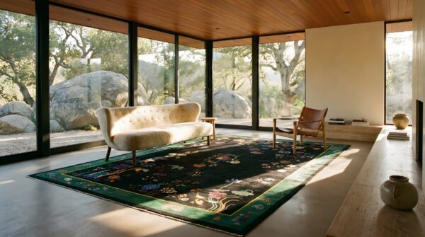 Antique chinese - art deco room size wool black rug 10 Antique chinese - art deco room size wool black rug (sku 24891) - room view