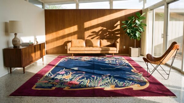 Antique chinese art deco room size wool blue rug (sku 24887) - room view