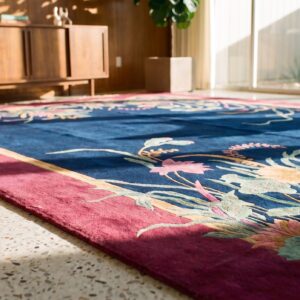 Antique Chinese Art Deco Room Size Wool Blue Rug (SKU 24887) - in-room detail