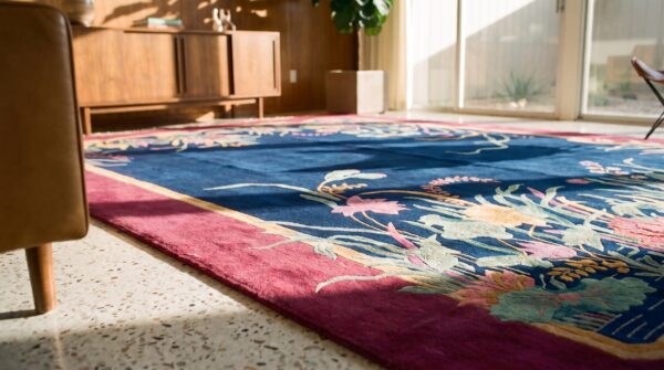 Antique chinese art deco room size wool blue rug (sku 24887) - in-room detail