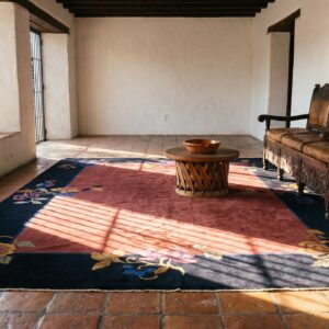 Antique Chinese - Art Deco Room Size Wool Blue Navy, Red Rug (SKU 24889) - room view