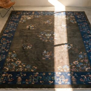 Antique Chinese - Art Deco Room Size Wool Brown Rug (SKU 22307) - styled overhead view