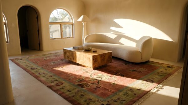 Antique chinese - art deco room size wool coral rug 9 Antique chinese - art deco room size wool coral rug (sku 24867) - room view