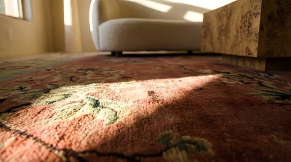 Antique chinese - art deco room size wool coral rug 10 Antique chinese - art deco room size wool coral rug (sku 24867) - in-room detail