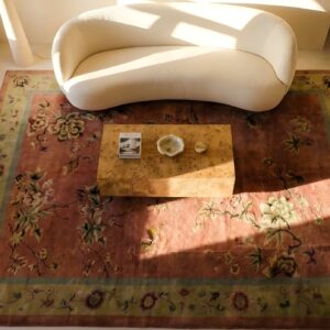 Antique Chinese - Art Deco Room Size Wool Coral Rug (SKU 24867) - styled overhead view