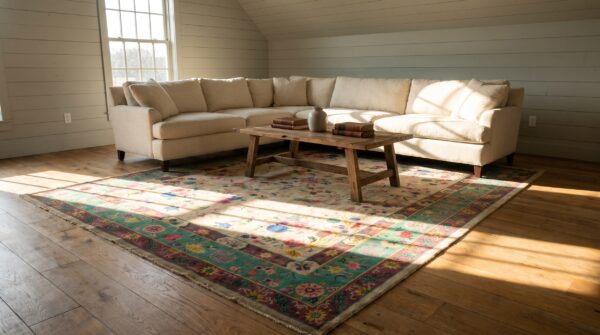 Antique chinese - art deco room size wool ivory rug 10 Antique chinese - art deco room size wool ivory rug (sku 25062) - room view