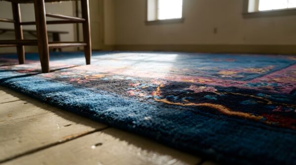 Antique chinese - art deco room size wool - manchester blue rug 11 Antique chinese - art deco room size wool - manchester blue rug (sku 24892) - in-room detail